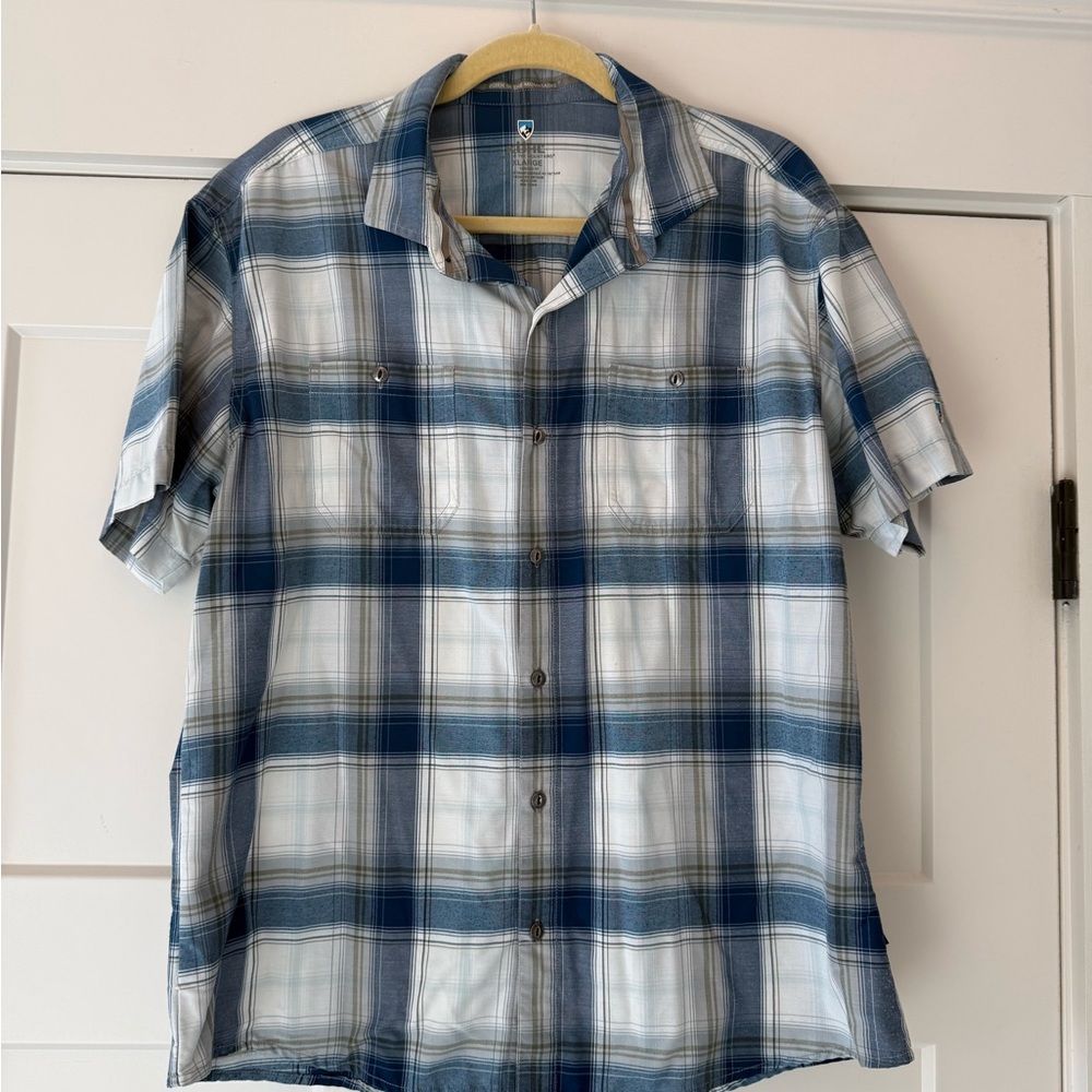 Kuhl Men's Blue and White Plaid Button Down Shirt